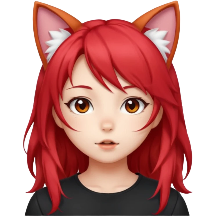 cute anime girl with cat ears, red blowing hair emoji