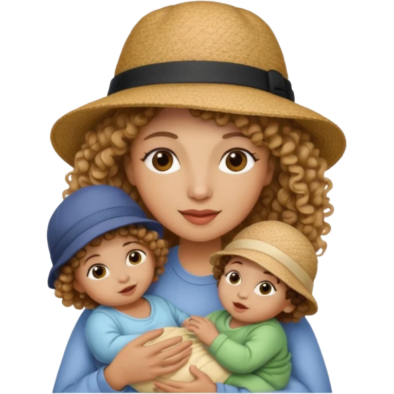curly Mother with Hats with her baby emoji