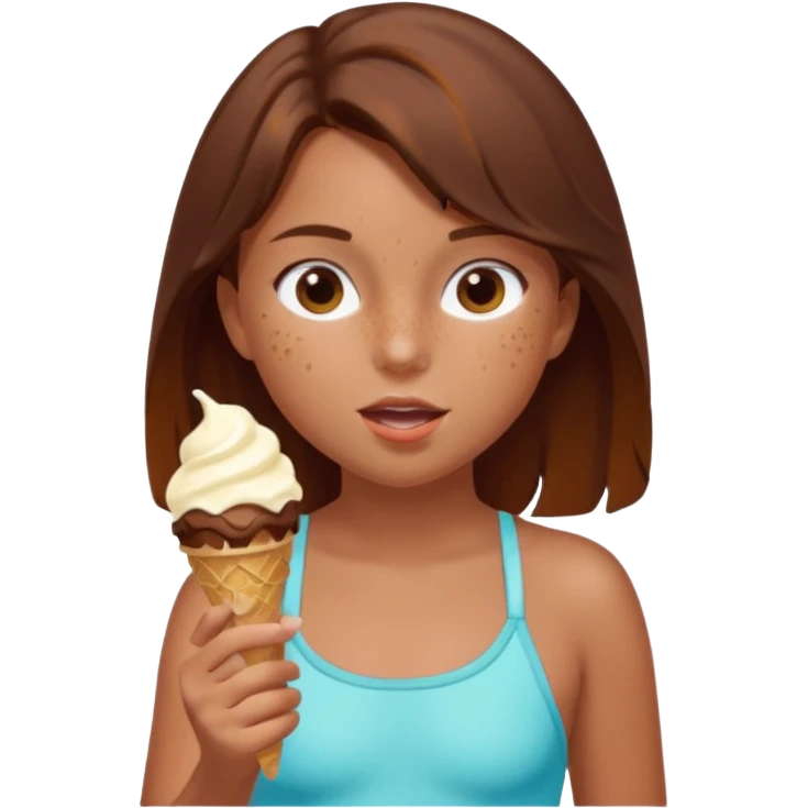 girl kid brunet haired swimsuit, eating ice cream, sun emoji