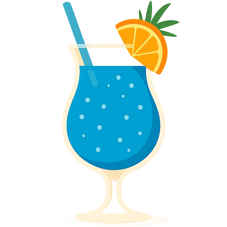 blue curaçao tropical cocktail in a hurricane glass, flat vector illustration emoji