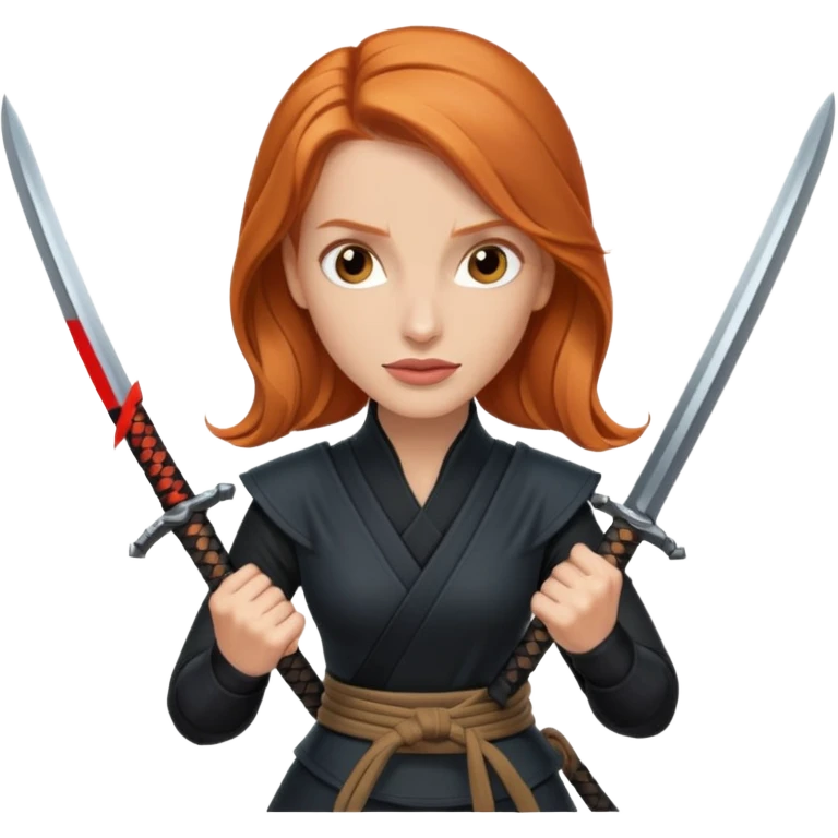 Jessica Chastain, in a ninja position with big swords emoji