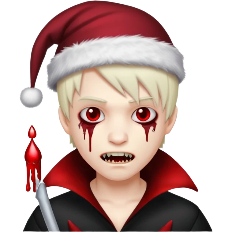 grey skin emo vampire boy with Christmas hat and blood dripping from fangs  emoji