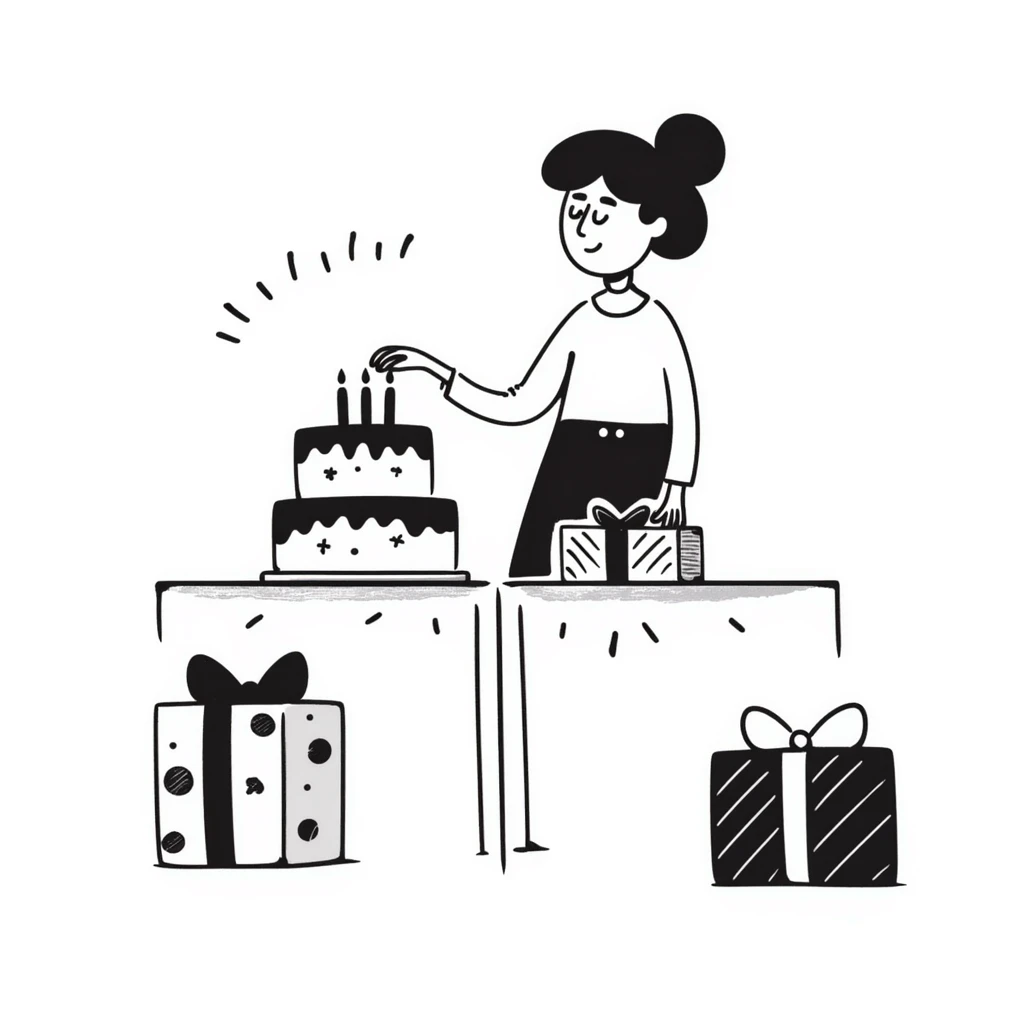 Festive celebration drawing with cake and gifts emoji