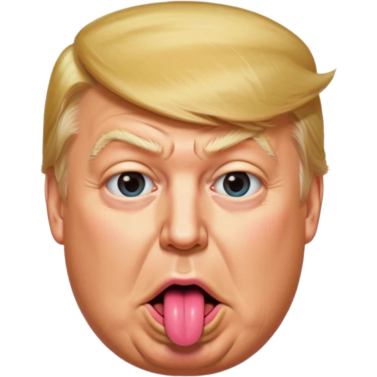 Trump with his super duper fat tongue out with a deep amount of saliva falling off his face emoji