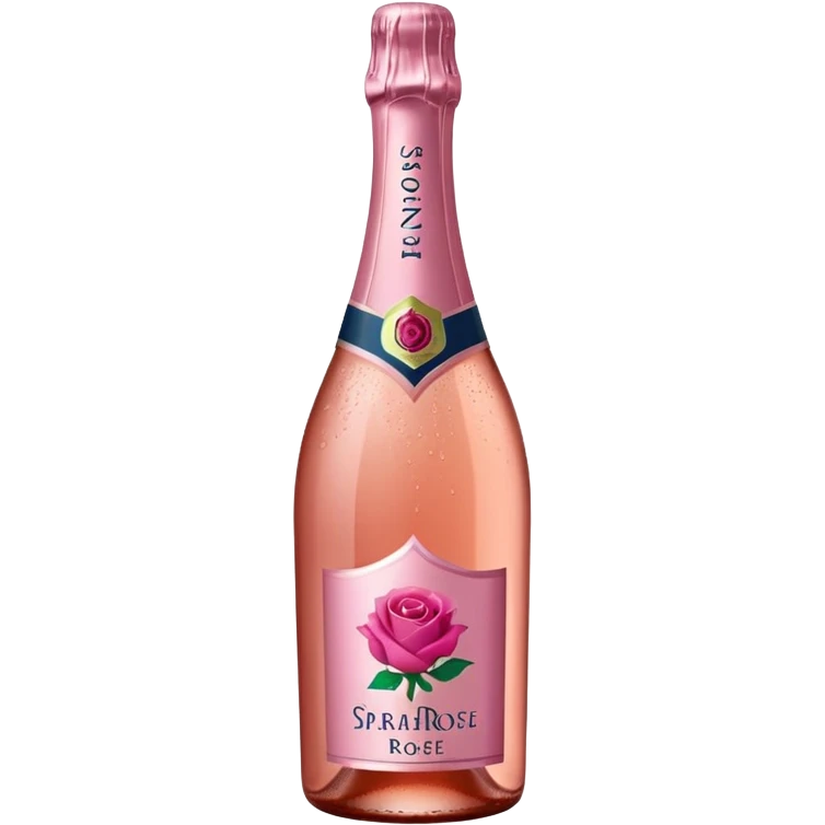 bottle of sparkling rosé with a rose logo on the label, angled to the left, no glass emoji