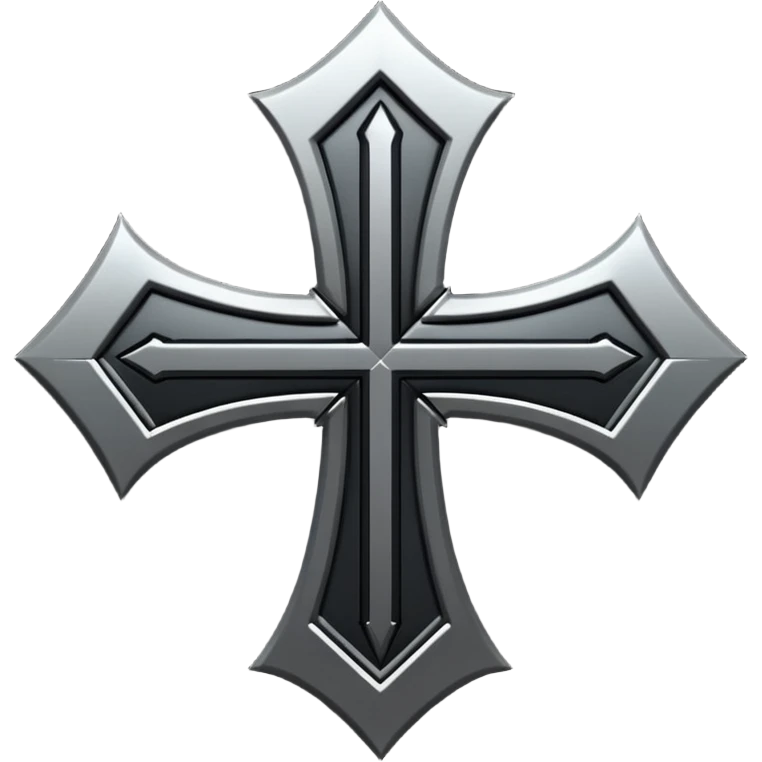 Emoji, dark futuristic cross, symmetrical geometric shape, black metal, gothic cyber aesthetic, minimal flat design, sharp edges, centered, transparent background do not use any other colors but black emoji