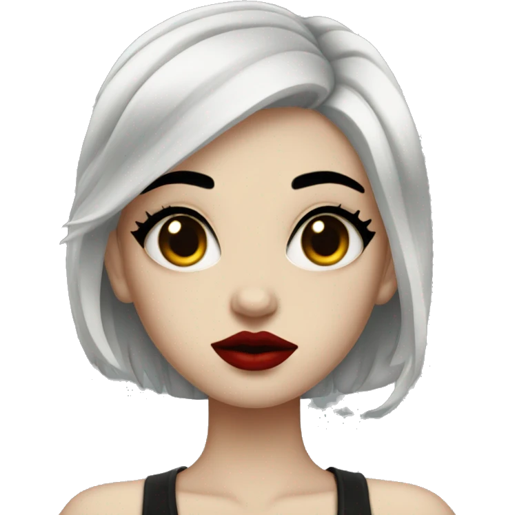 Pale black haired girl with black tattoos on body wearing red lipstick  emoji