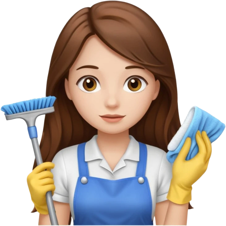 beautiful girl with long brown hair cleaning emoji