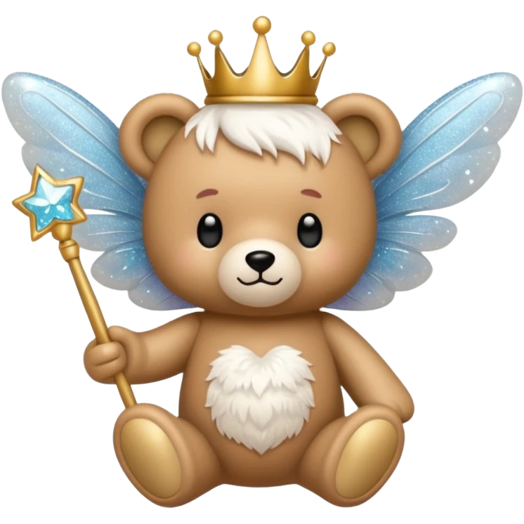 White Fairy glitter teddy with wand  emoji