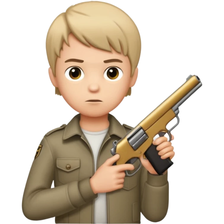 boy with an Edgar haircut holding a gun, facing forward emoji