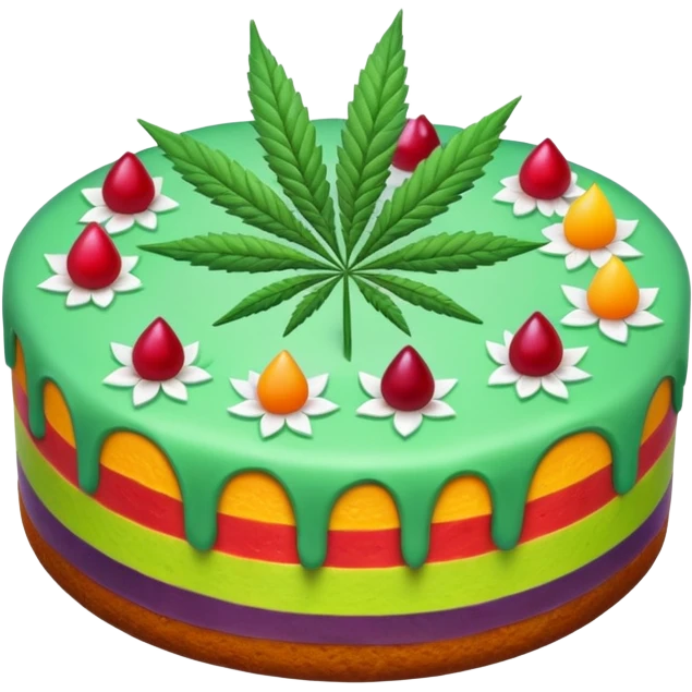 colorful frosted fruit cake with cannabis leaf emoji