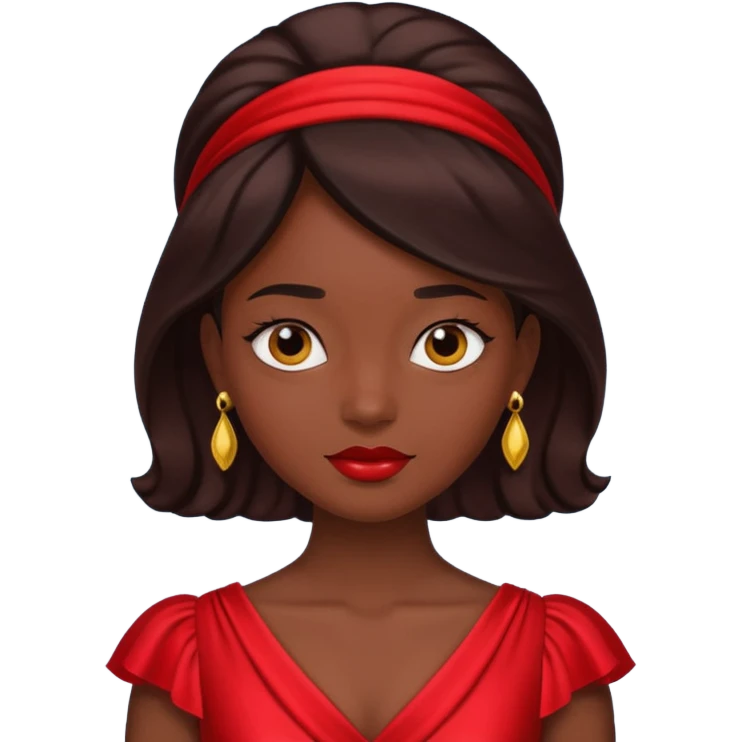 Dark skin emoji in red dress emoji