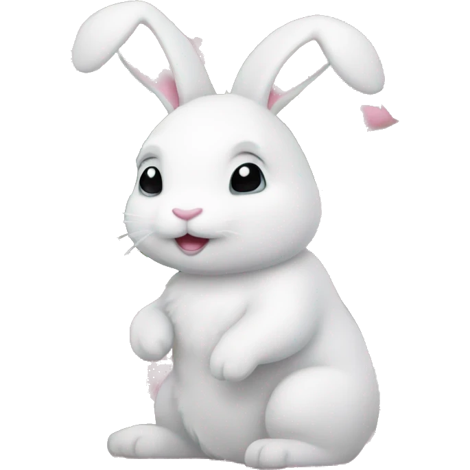 cute white bunny holding light pink peonies emoji