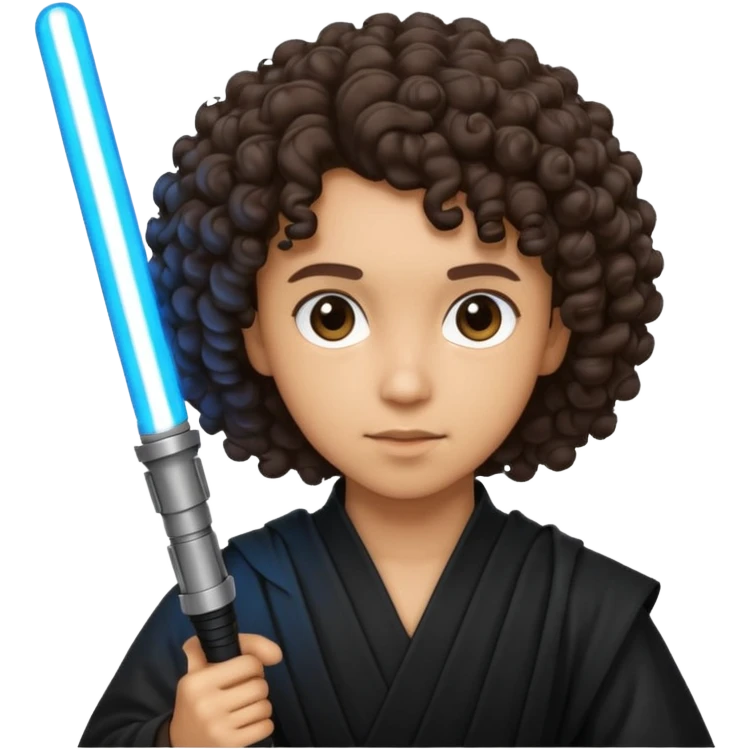 Lightskin curly hair with a light saber  emoji