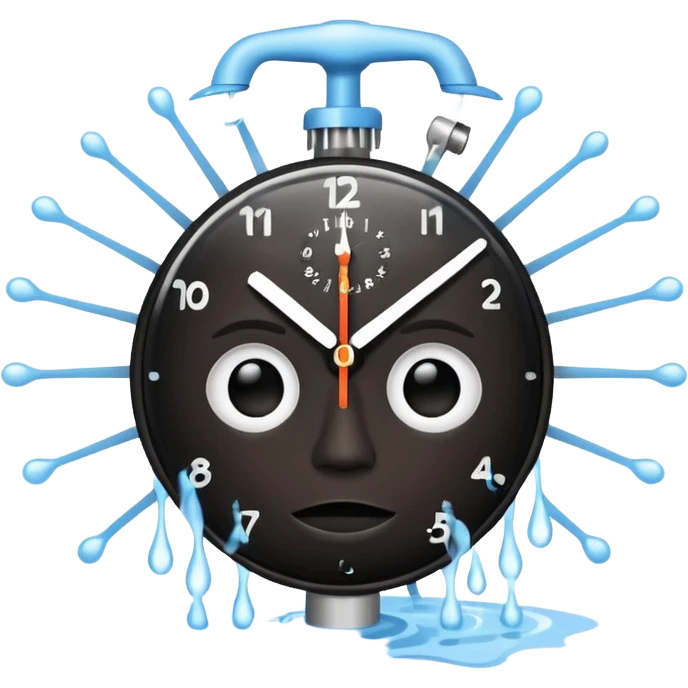 An illustrated clack face with sprinklers as clock hand, spraying water, gently tack line, clearly stating time saved by automated water emoji