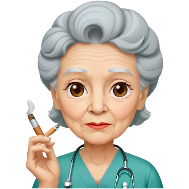 Old woman wearing scrubs smoking a joint emoji