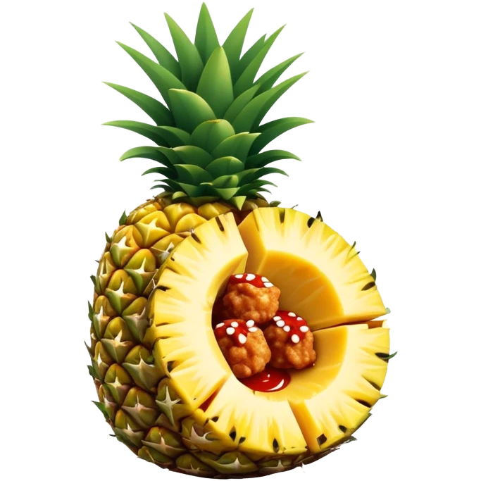 General tso chicken inside of half a cut open hollow pineapple  emoji