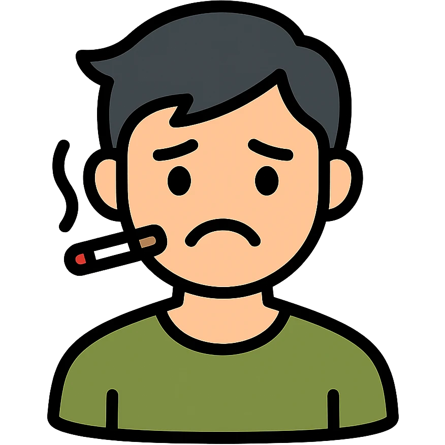 хакиев стоит грустный с сигой во рту черные волосы emoji
