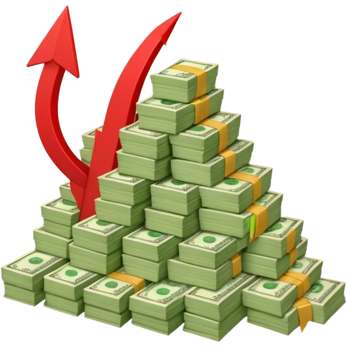 a pile of money with red arrow up emoji