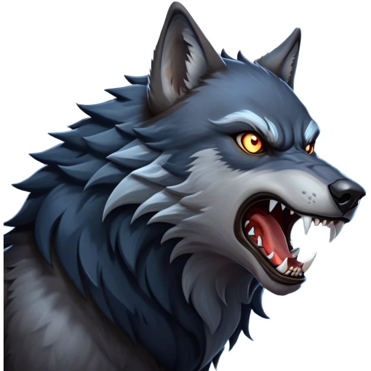 cinematic-noble-fierce-werewolf-howling-portrait-emoji, poised-and-imposing, with a fierce wolfish face tilted upwards in a haunting howl, glowing eyes full of primal ferocity, sharp, and a rugged snout, fur rippling in shades of midnight black and silver, muscles tensed as the powerful howl echoes beneath the moonlit sky; rendered with realism, capturing the raw, untamed power of the beast in its wild, primal state emoji