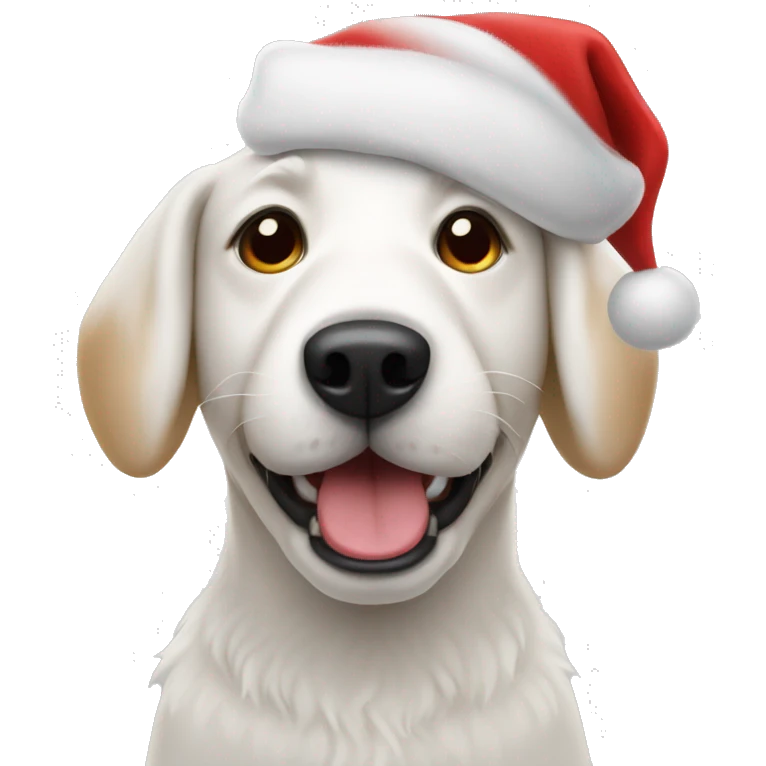 White dog with a Santa hat emoji