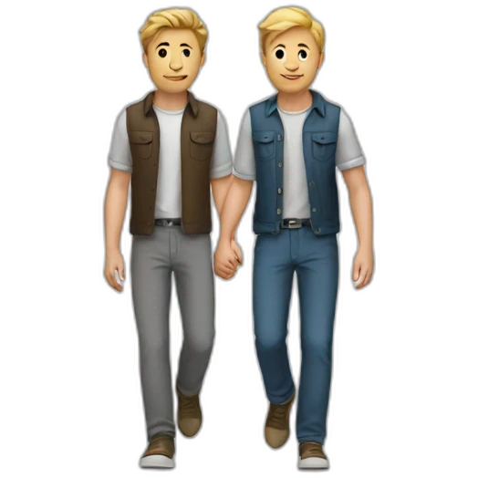 Two white guys holding hands walking emoji