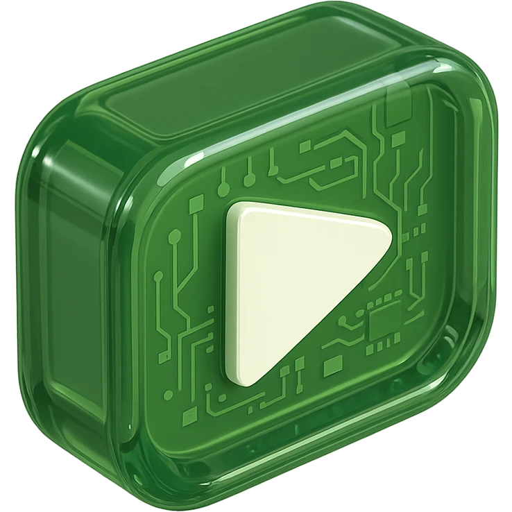 white YouTube play button inside a grass box emoji