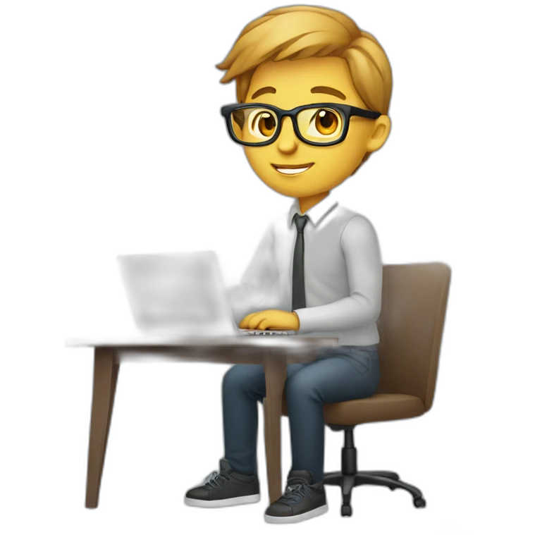 young professional cool designer working on laptop no glasses wearing teacher attire emoji