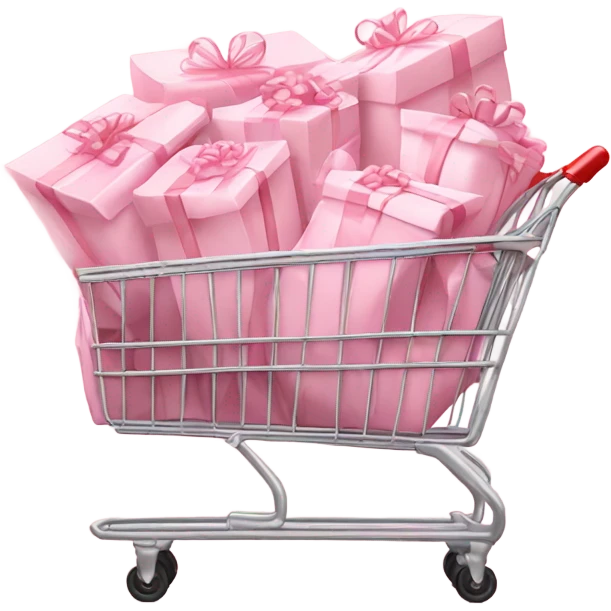 shopping cart full of light pink gift bags emoji