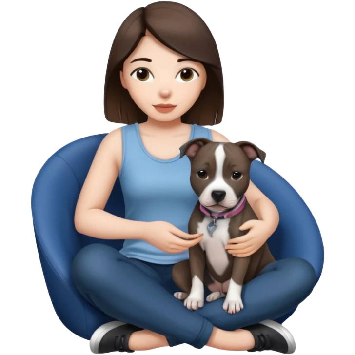 a girl sitting with a black and white pitbull in her lap emoji