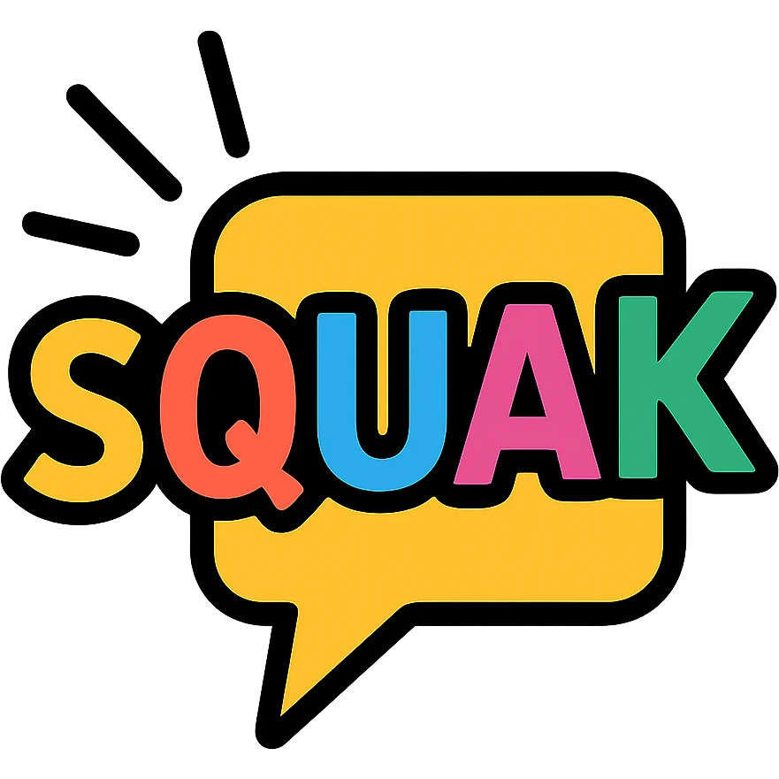 'squak' word in colorful icon style emoji