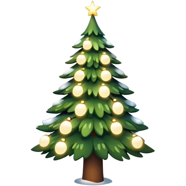 Christmas tree with white lights in nature and snow on top emoji