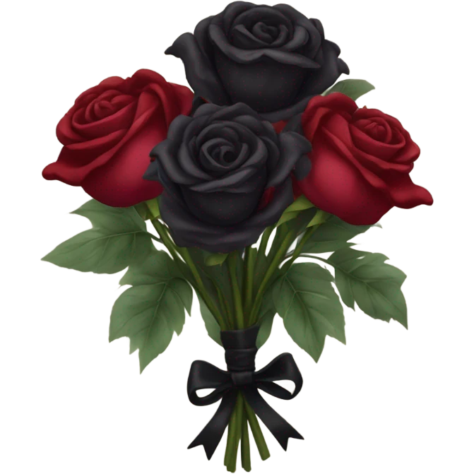 Gothic three black roses and three red roses and three burgundy peonies in a  gothic bouquet entwined with a bird ribbon emoji