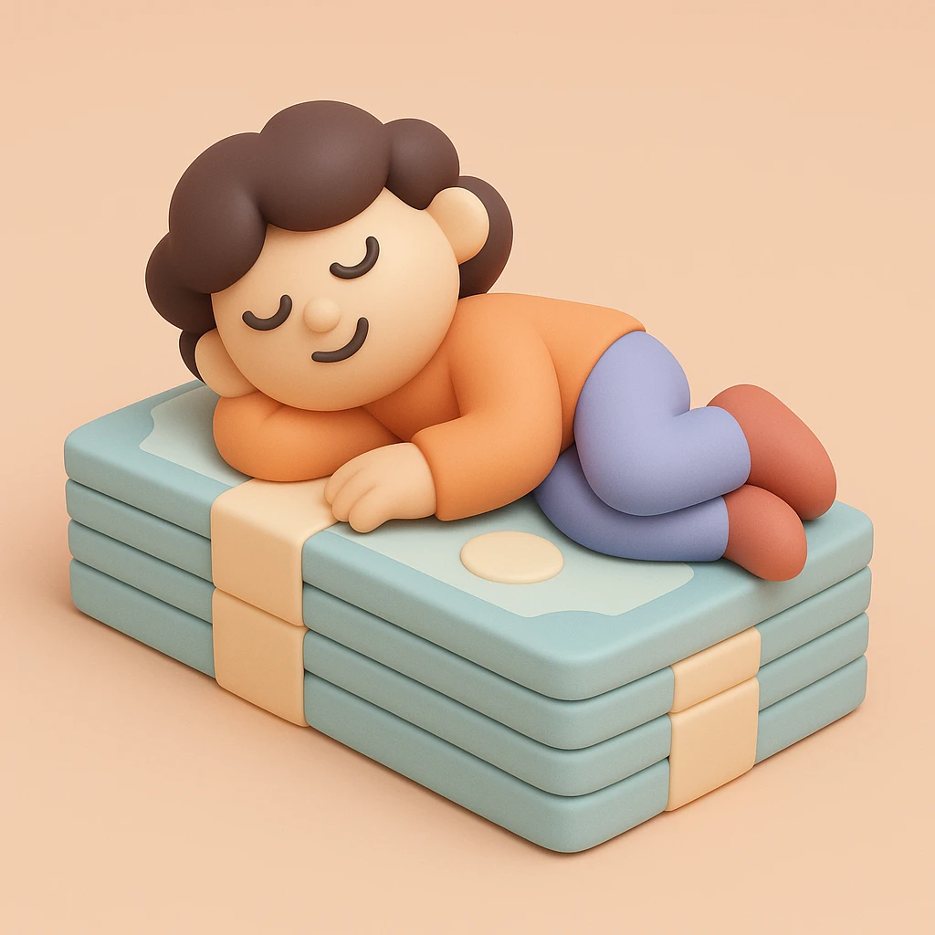 happy person napping on mattress of money emoji