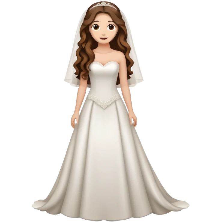 bride with brown long wavy hair, brown eyes,full body emoji