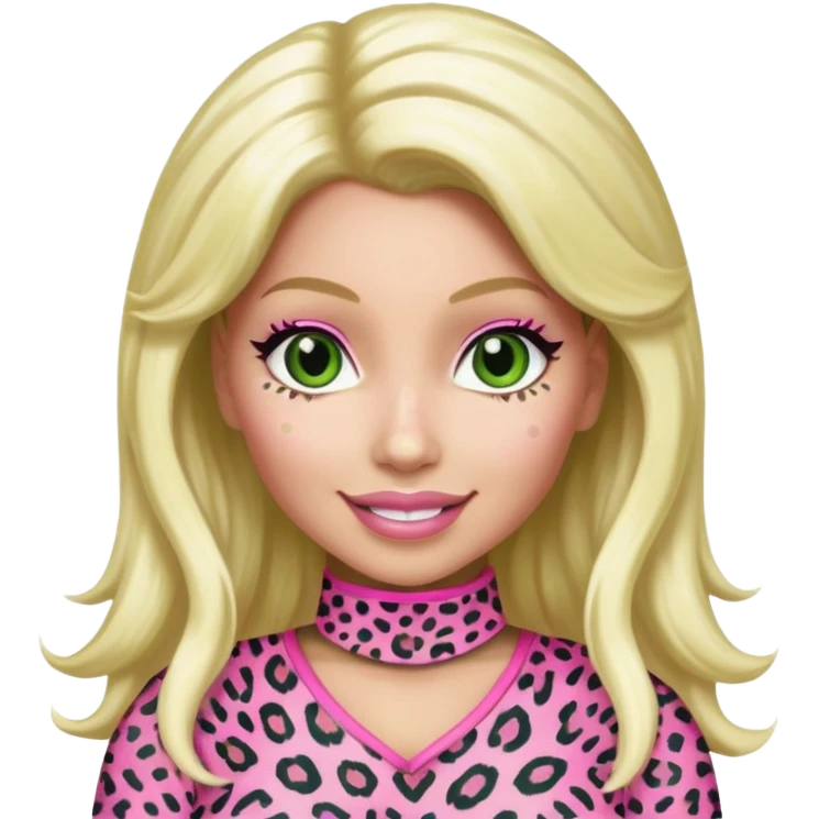 Smiling Green eyed white Nicki Minaj wearing a pink leopard print outfit with hair that is half blonde and half pink emoji