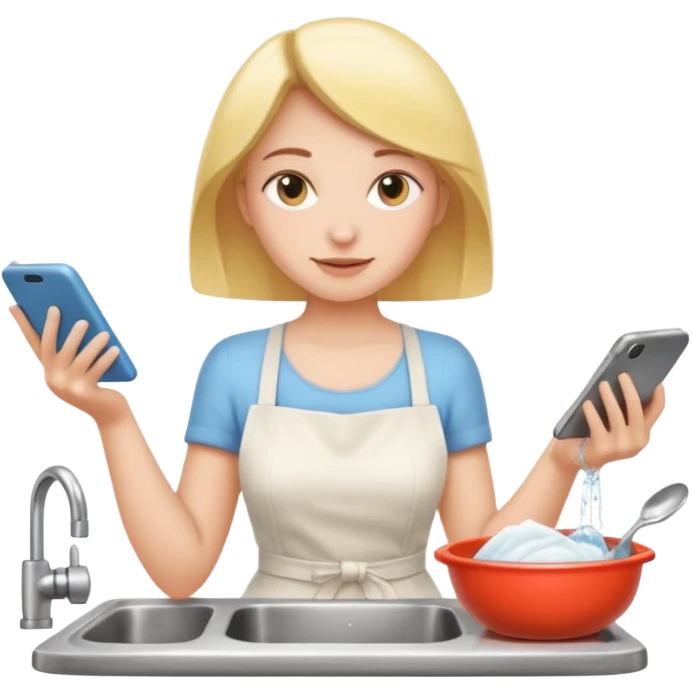 woman perfectionist with 4 arms texting a message wahsing dishes and reading a book 
more dinamic emoji  emoji