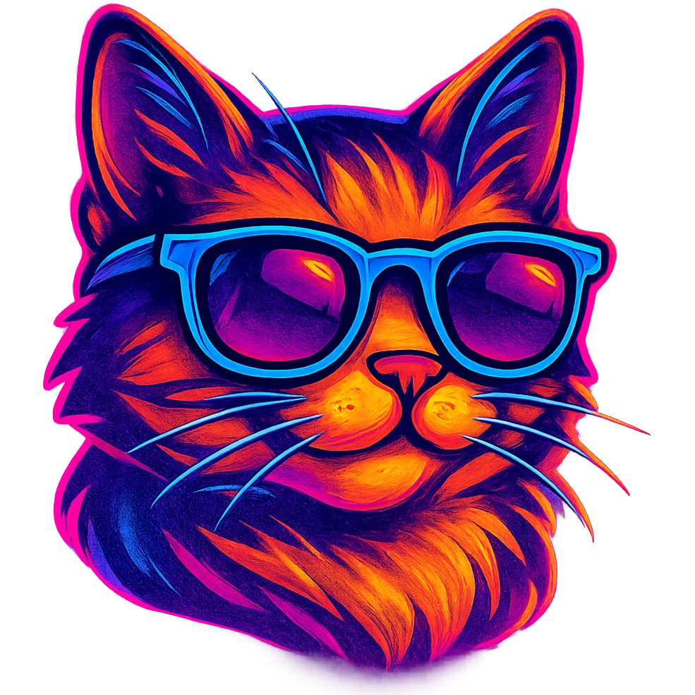 cat with sunglasses with neon glow, vibrant toon style emoji
