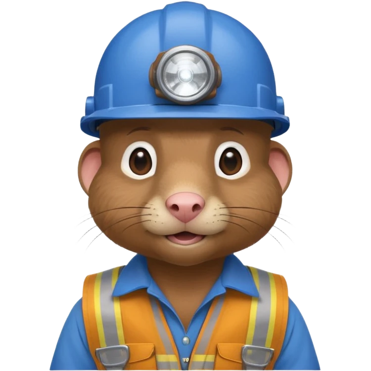 a mole rat, headlamp, BROWN worker cloth, blue helmet,  emoji