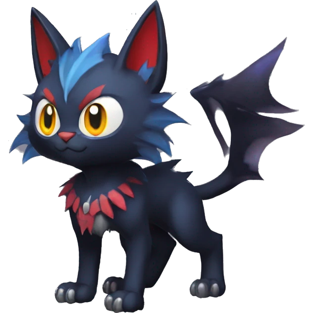   cool edgy beautiful fantasy anime-style dark animal vampiric Litten-Nargacuga-cat-hybrid Fakemon with big fangs and bat-ears full body emoji
