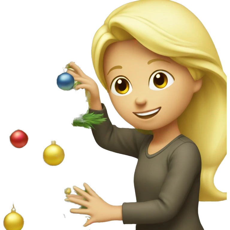 Blond Girl decorating Christmas tree emoji