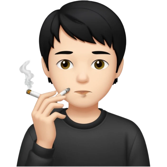young boy with black long hair smoking weed emoji