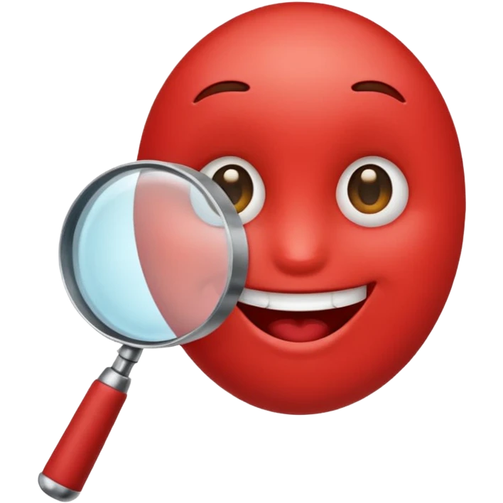 red emoji character holding a magnifying glass emoji