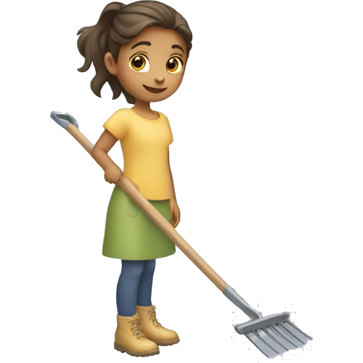 Young girl pulling a garden rake emoji
