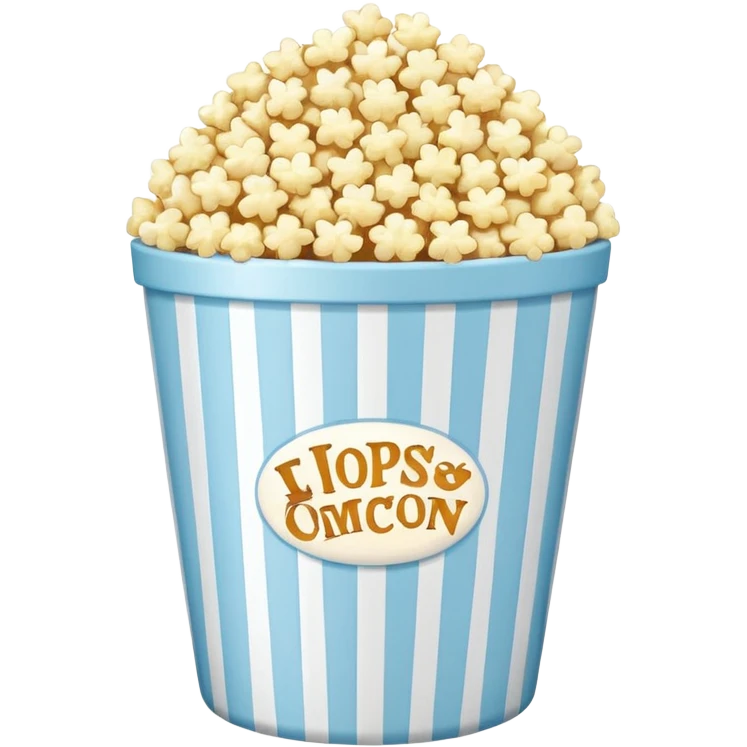 Popcorn in a pale blue popcorn bucket with stripes emoji