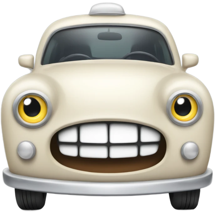 A cheerful cartoon car with smiling headlights and happy eyes on the windshield. emoji