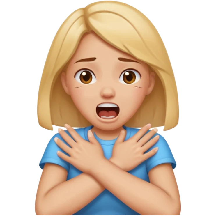 Girl with hands crossed choking herself screaming laughing crying emoji