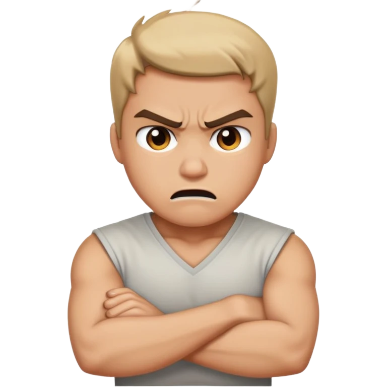 Person with arms crossed around next while being angry emoji