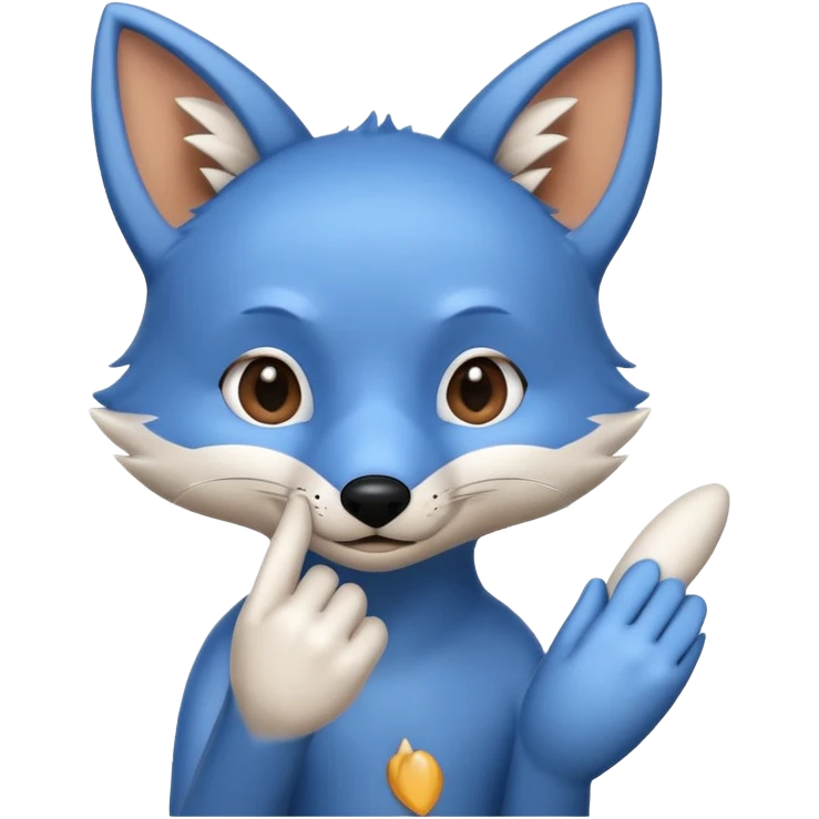 small blue fox being nose tapped by a finger, cute, emoji style emoji