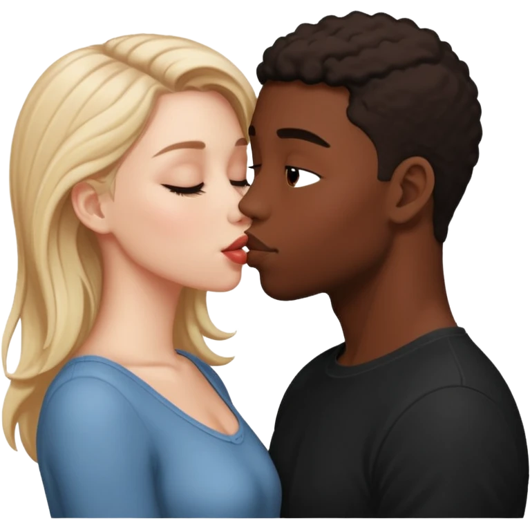 Please create a French kiss between a white girl and black boy emoji